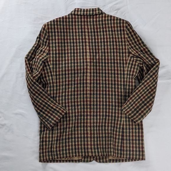 VTG Wool Plaid Tan Green Button Front Blazer Lined Academia Revival 90s - Picture 4 of 7